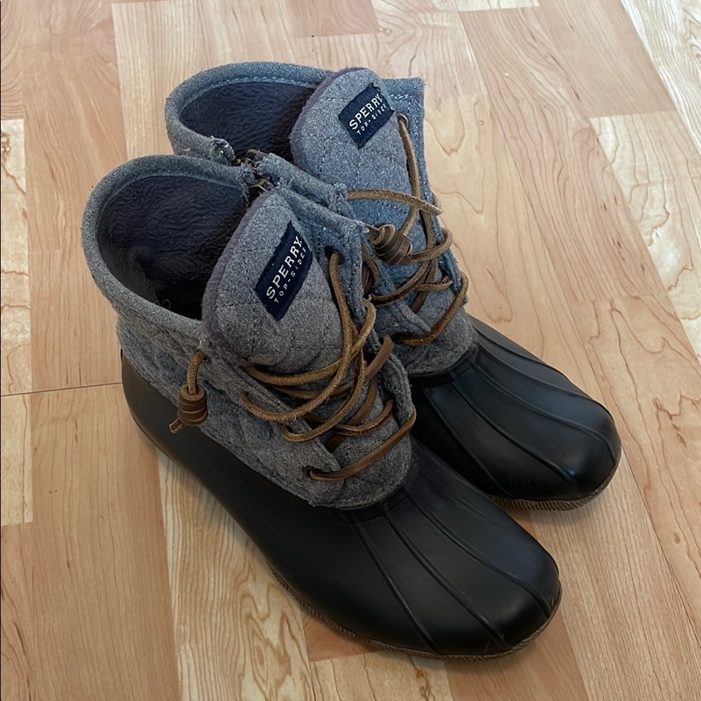 Sperry Gray and Black Duck Boots